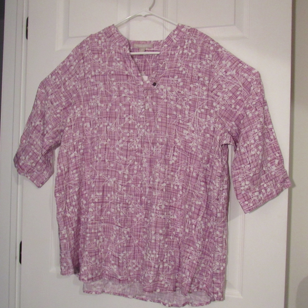 Woman Within Lavender/White Short Sleeve Blouse, Rayon, Size: L 18/20, RN: 88842
